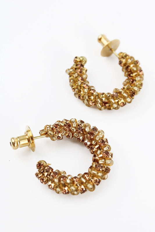 Gold Beaded Mini Hoops