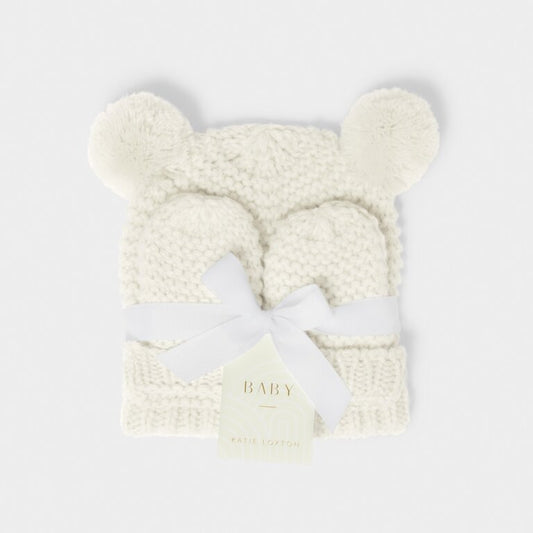 Baby Hat and Mittens Set 0-3 Months in White