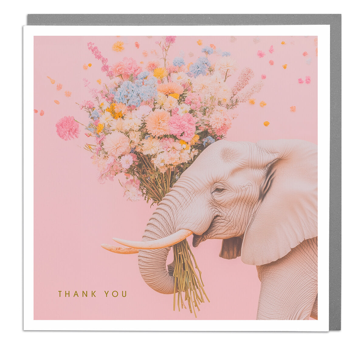 Elephant With Flowers Thank You Greetings Card.