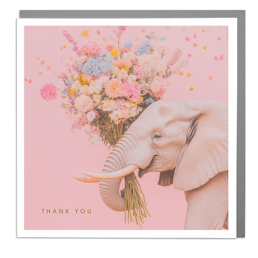 Elephant With Flowers Thank You Greetings Card.