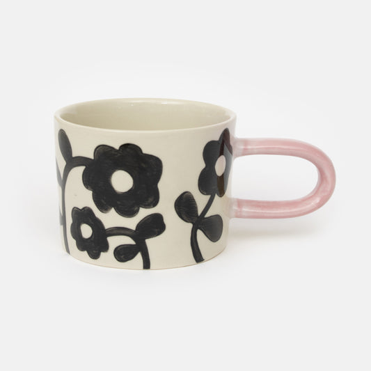 Mono Floral Print Ceramic Mug