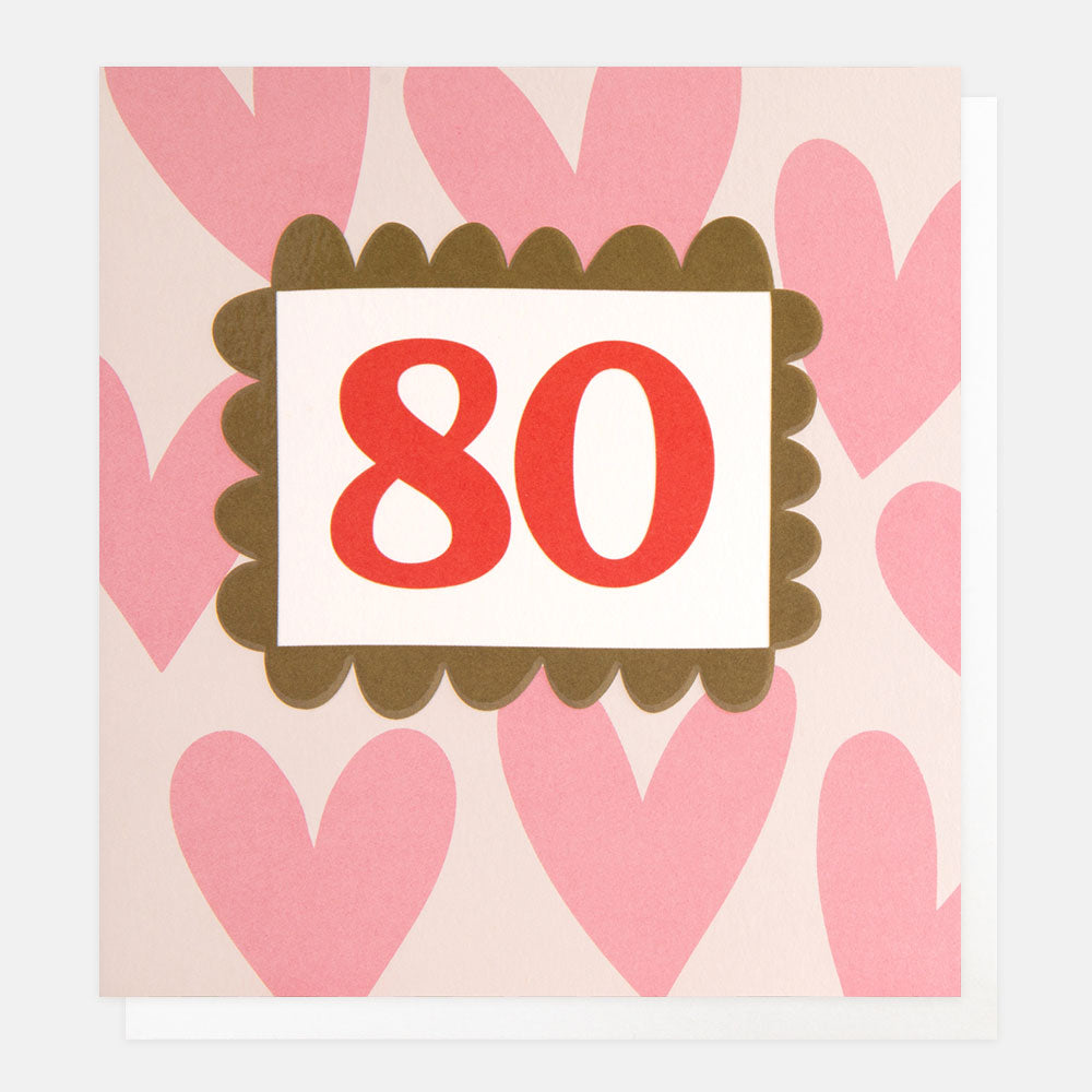 80th Birthday Hearts Greetings Card