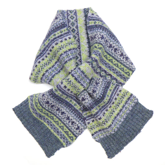 Recycled Blend Sage And Blue Fair Isle Scarf