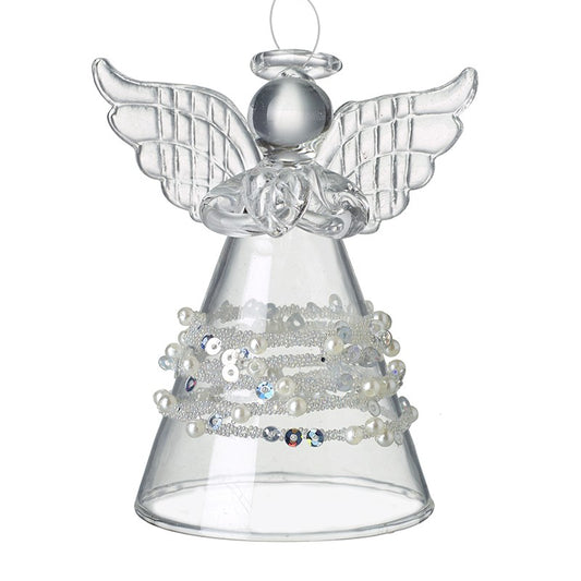 Glass Angel With Pearls On Skirt