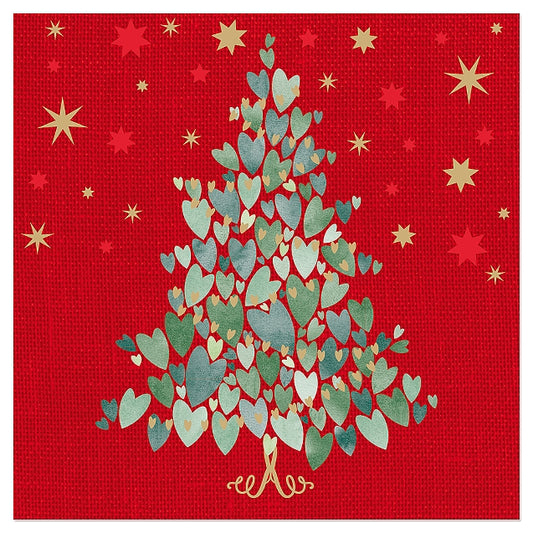 Hearts Christmas Tree Red Paper Napkins