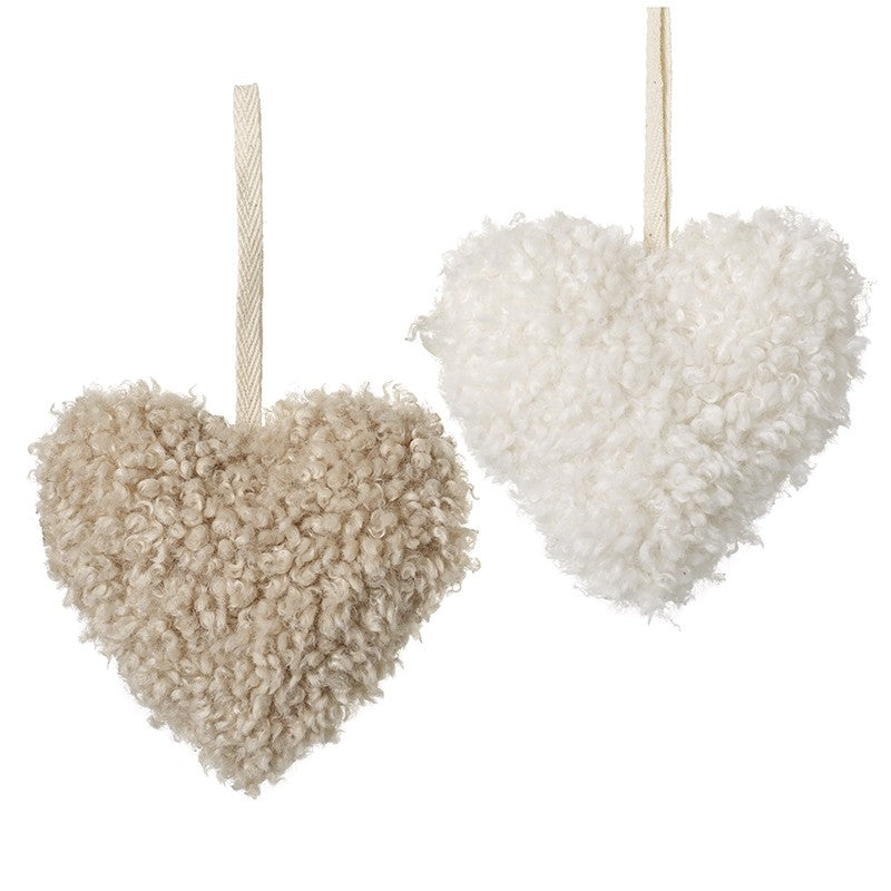 Fluffy Fawn and Cream Hanging Heart Decorations