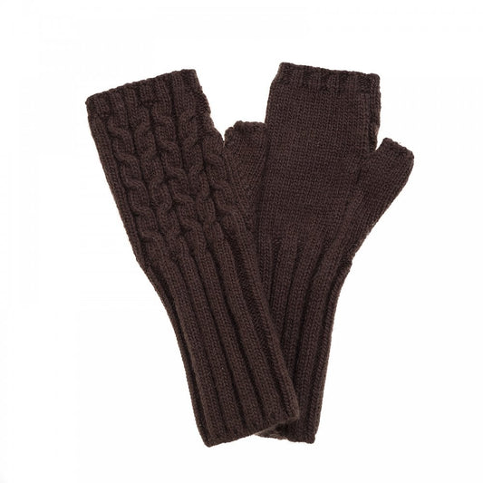 Cable Knit Fingerless Gloves in Chocolate