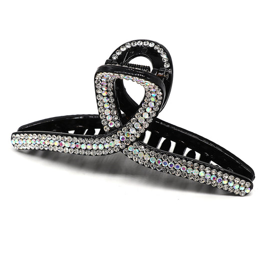 Large Crystal Hair Claw Clip Black