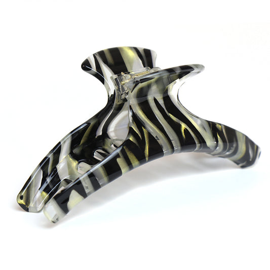 Opalescent Stripe Pattern Acrylic Hair Claw Clip Black