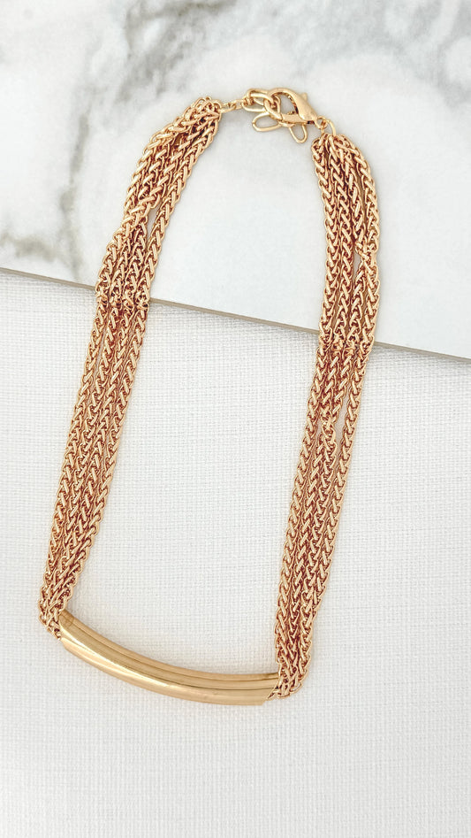 Short Multi Chain Bar Necklace Gold