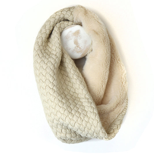 Basket Weave Knit & Faux Fur Snood Cream