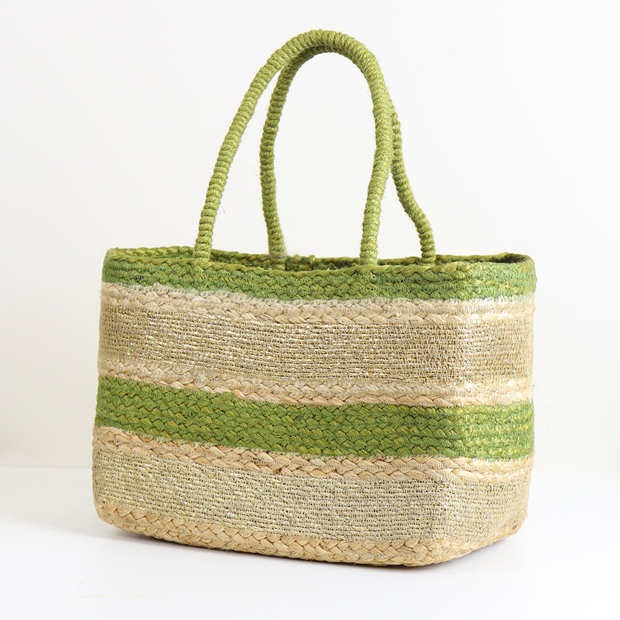 Jute Box Shopping Bag Green & Gold