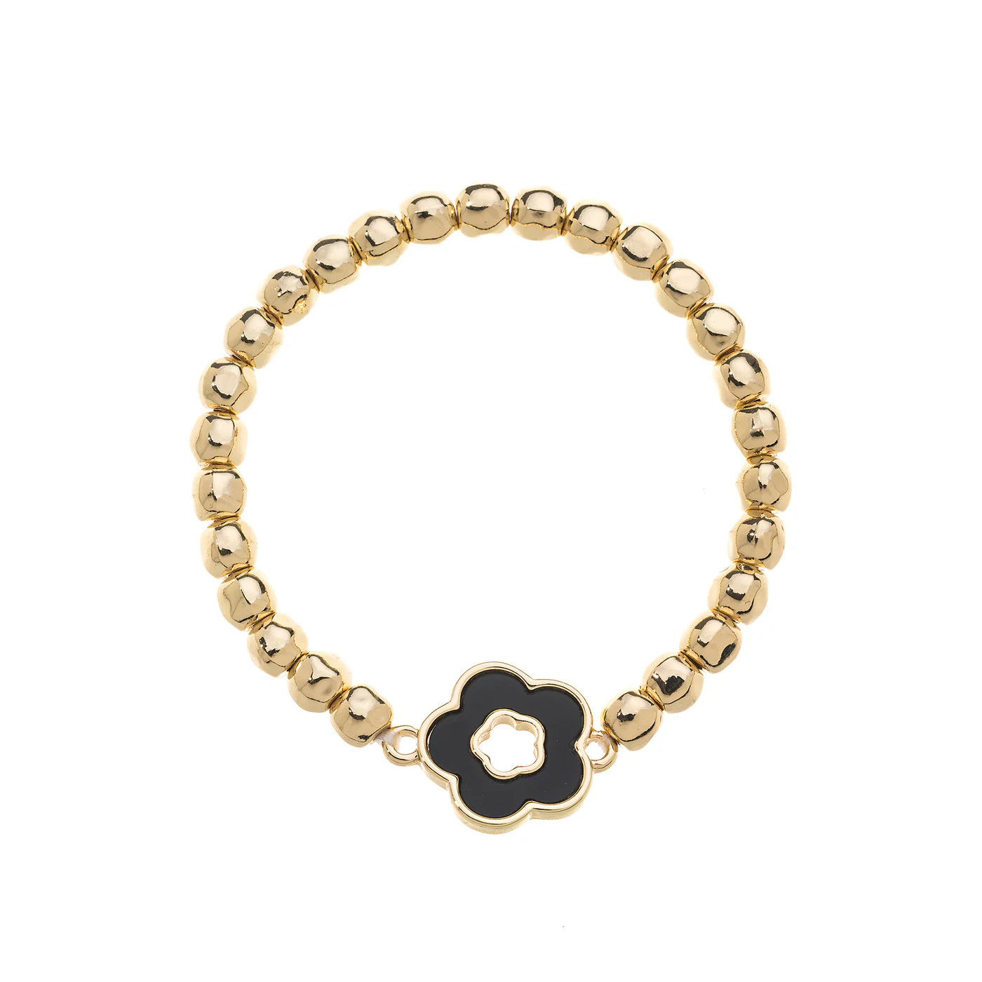 Gold Plated Bracelet With Black Flower Charm