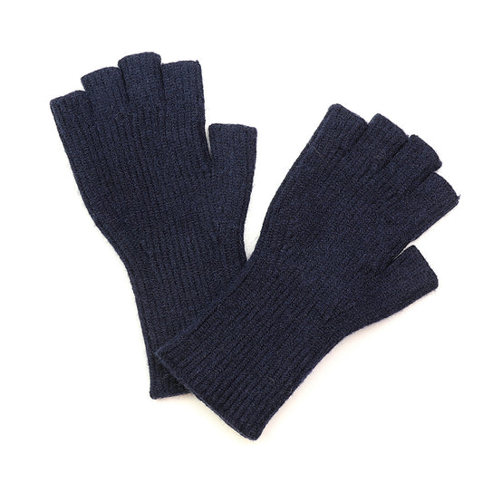 Ribbed Knit Fingerless Gloves Navy