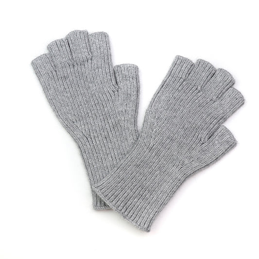 Ribbed Knit Fingerless Gloves Grey