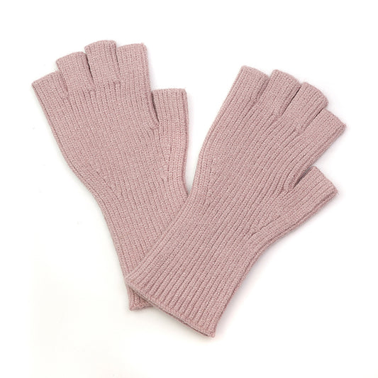 Ribbed Knit Fingerless Gloves Blush Pink