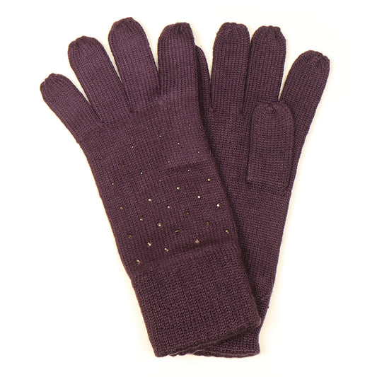 Ladies Gloves With Studded Embellishment Aubergine