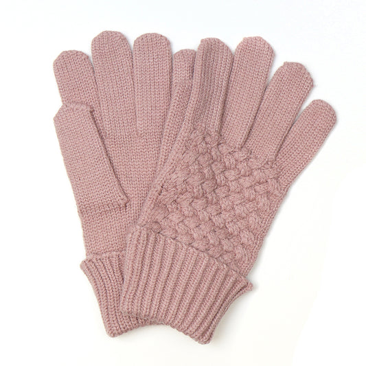 Ladies Basket Weave Knitted Gloves Dusky Pink