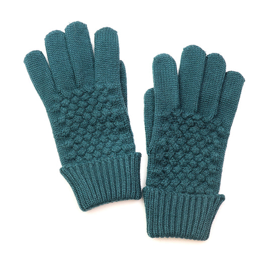 Ladies Basket Weave Knitted Gloves Teal