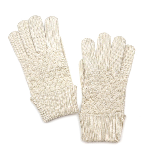 Ladies Basket Weave Knitted Gloves Cream