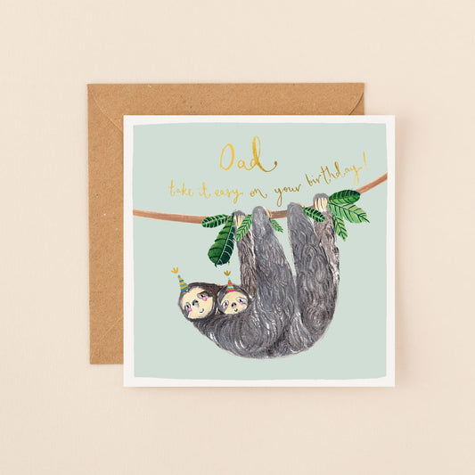 Dad Sloth Happy Birthday Greetings Card