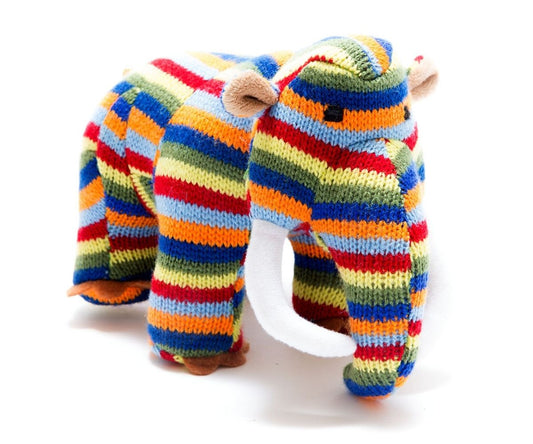 Knitted Rainbow Bold Stripe Wooly Mammoth Rattle