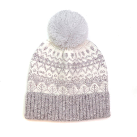 Grey Fair Isle Bobble Hat