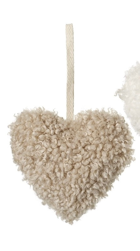 Fluffy Fawn and Cream Hanging Heart Decorations