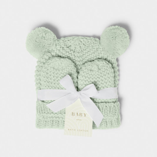 Baby Hat and Mittens Set 0-3 Months in Light Sage