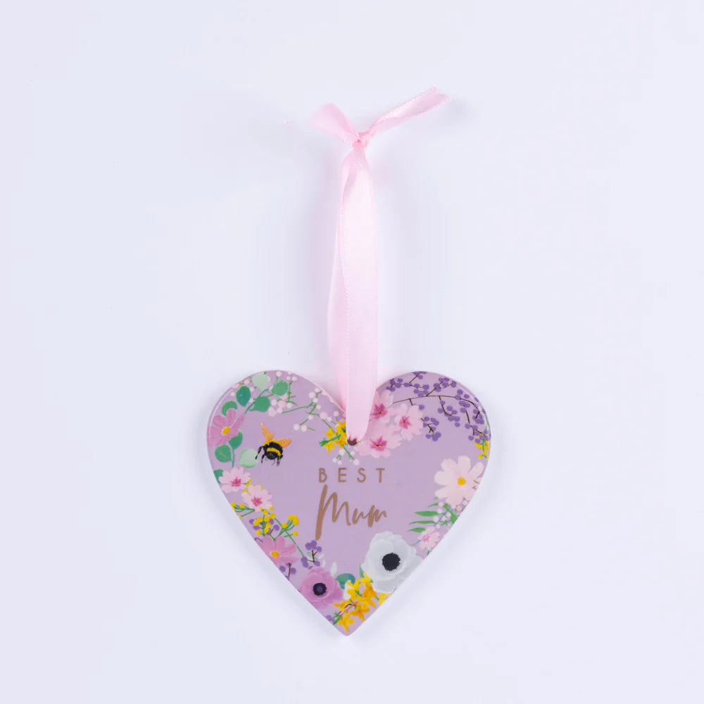 Best Mum Floral Ceramic Hanging Heart