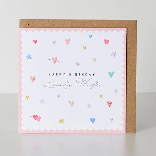 Happy Birthday Lovely Wife Hearts & Flowers Greetings Card