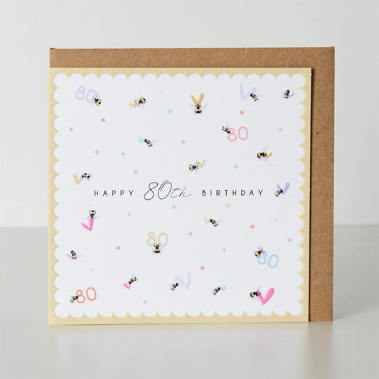 Happy 80th Birthday Bees & Hearts Greetings Card