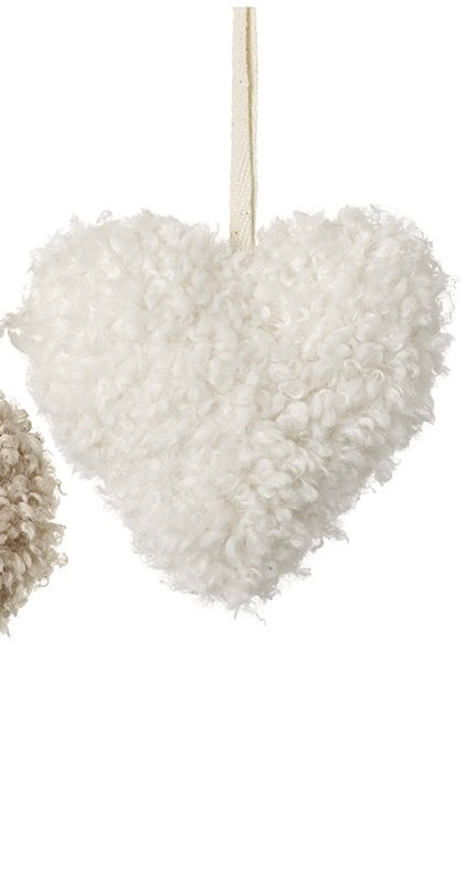 Fluffy Fawn and Cream Hanging Heart Decorations