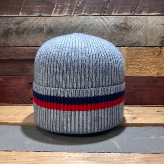 Double Stripe Men’s Beanie Hat Grey