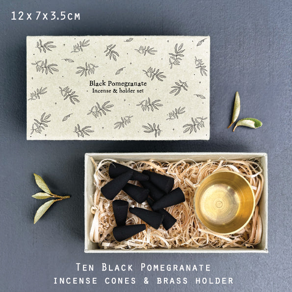 Black Pomegranate Incense & Holder Matchbox Set