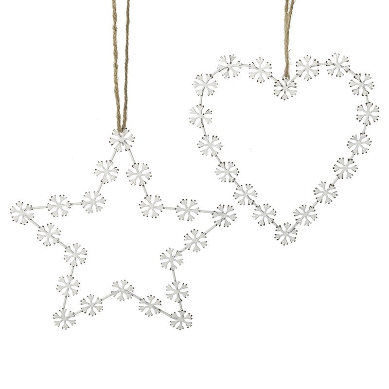 Metal Heart & Star Snowflake Decorations