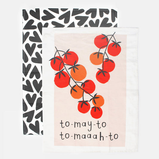 Multi/Mono Heart & Tomato Set of 2 Tea Towels