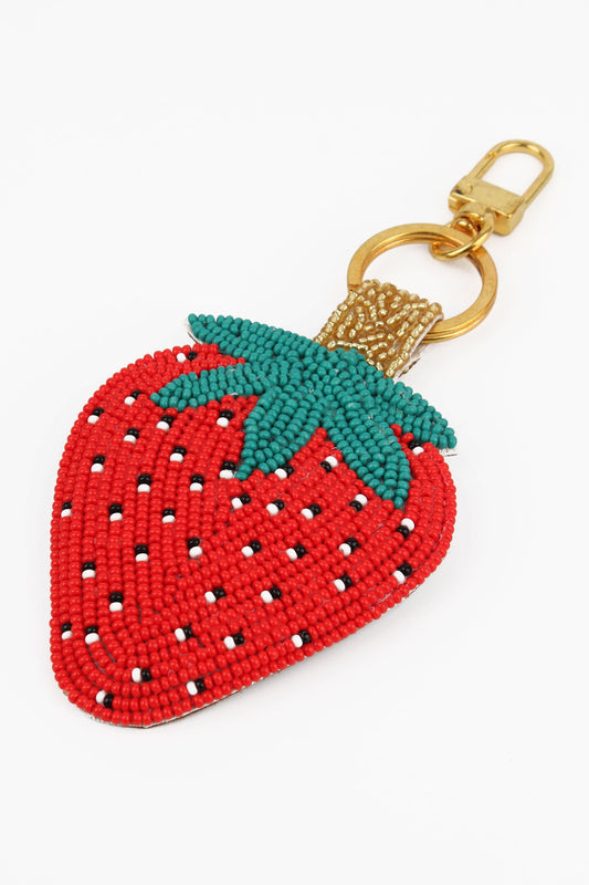 Beaded Strawberry Keyring