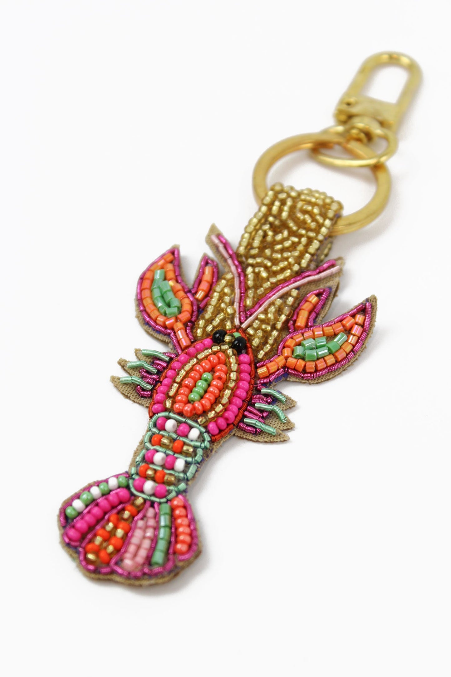 Beaded Rainbow Pink Lobster Keyring