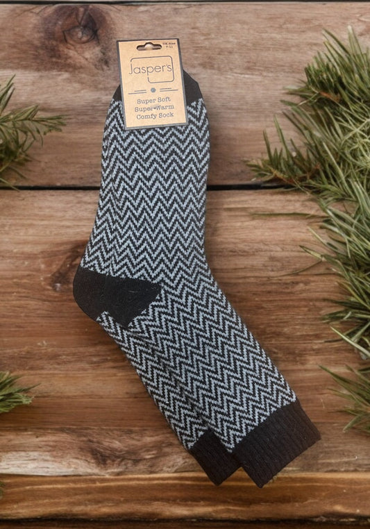 Handsome Herringbone Super Cosy Men’s Socks Black