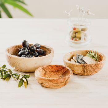 Olive Wood Set of Three Round Stacking Bowls