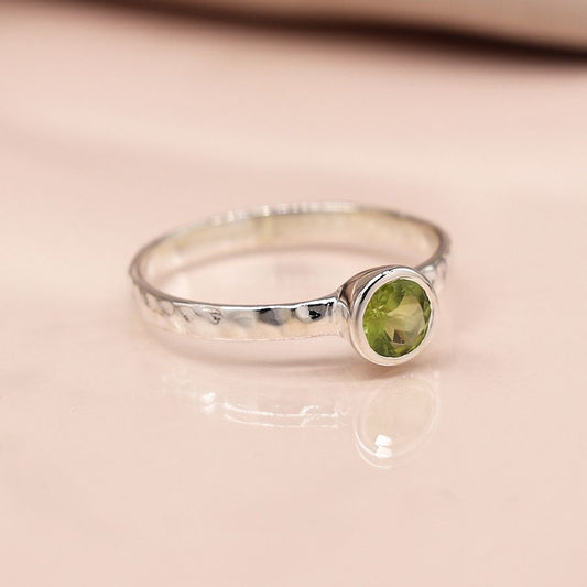 Sterling Silver Hammered Ring with Peridot