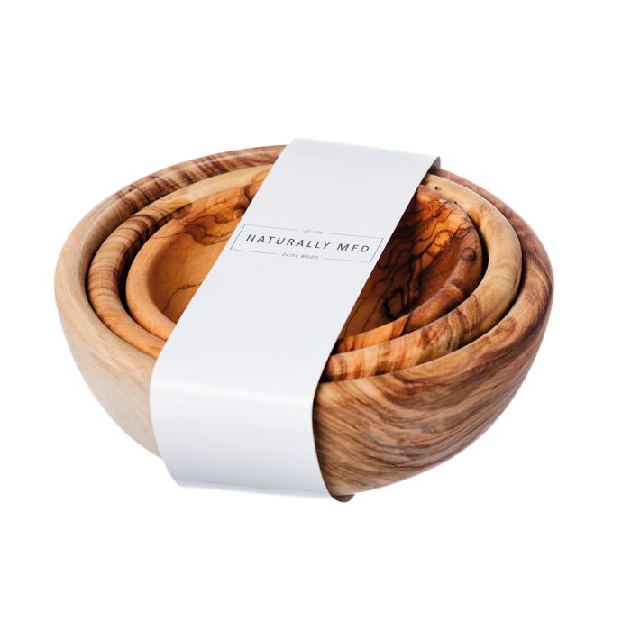 Olive Wood Set of Three Round Stacking Bowls