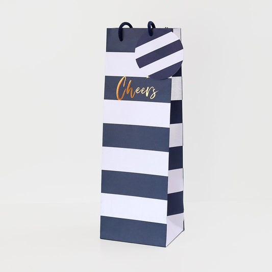 Cheers Blue Stripe Bottle Gift Bag