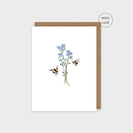 Bees And Forget-Me-Nots Mini Greetings Card