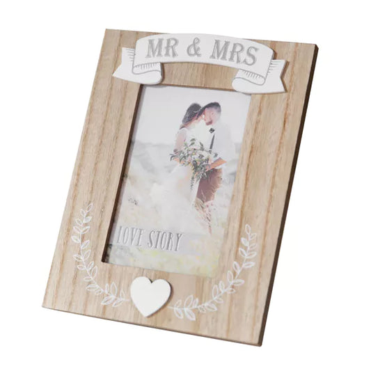 Love Story Mr & Mrs Wooden Photo Frame 6x4