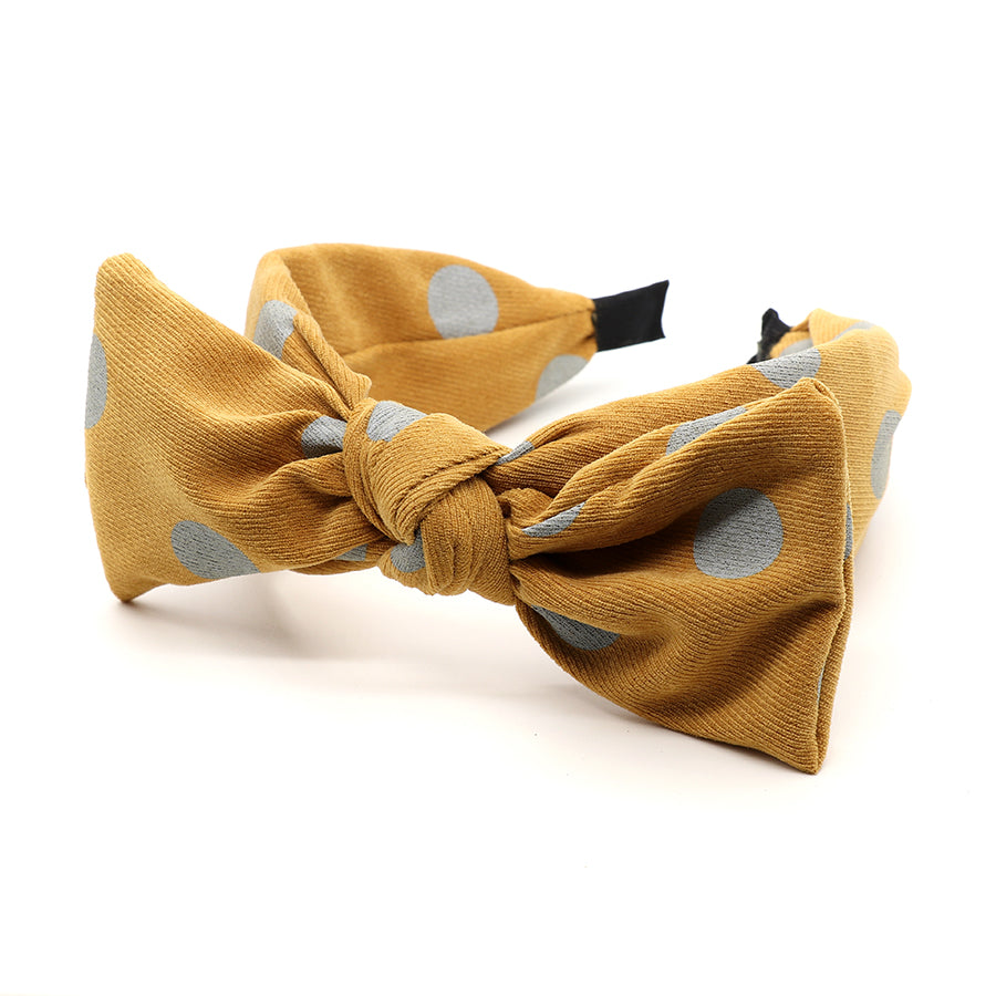 Large Bow Polka Dot Headband Mustard