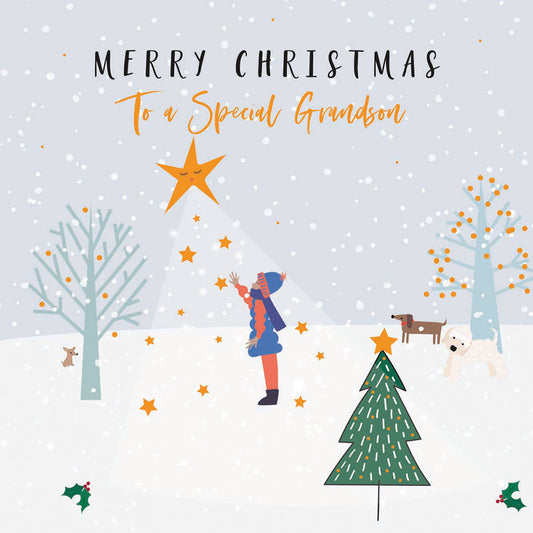 Luxury Foiled Single Christmas Card Special Grandson