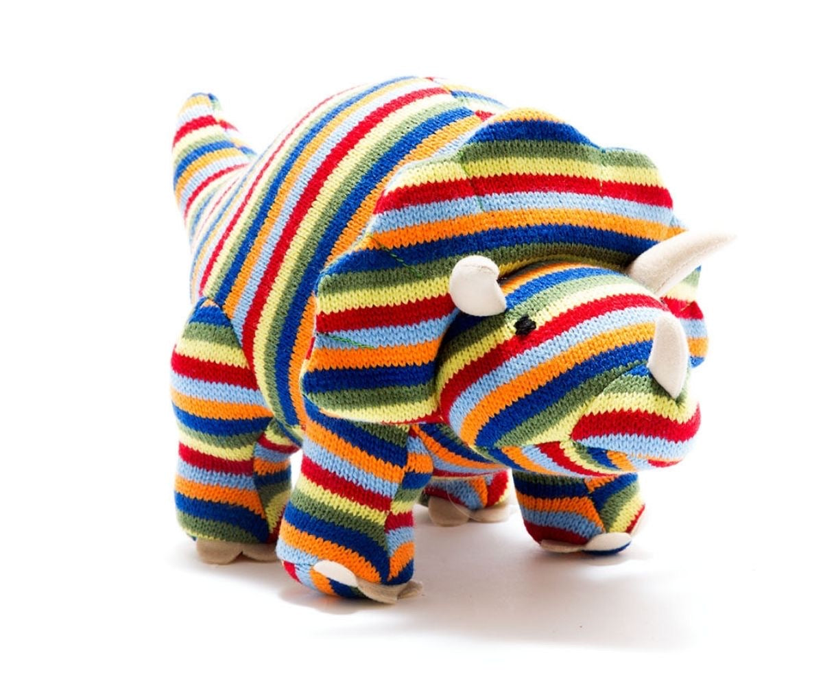 Knitted Triceratops Dinosaur Rainbow Stripes