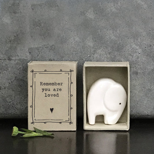 East Of India Matchbox Porcelain Elephant Love